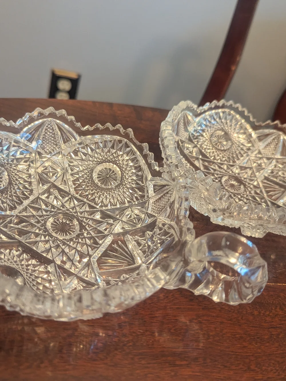 Vintage Imperial Glass Nucut Crystal Nappy Dish 5 1/2 Handled Bowl Candy Dish(2)